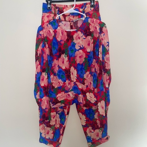 Zara Red and Blue Floral Set Blouse and Pants Size Small - Picture 14 of 15